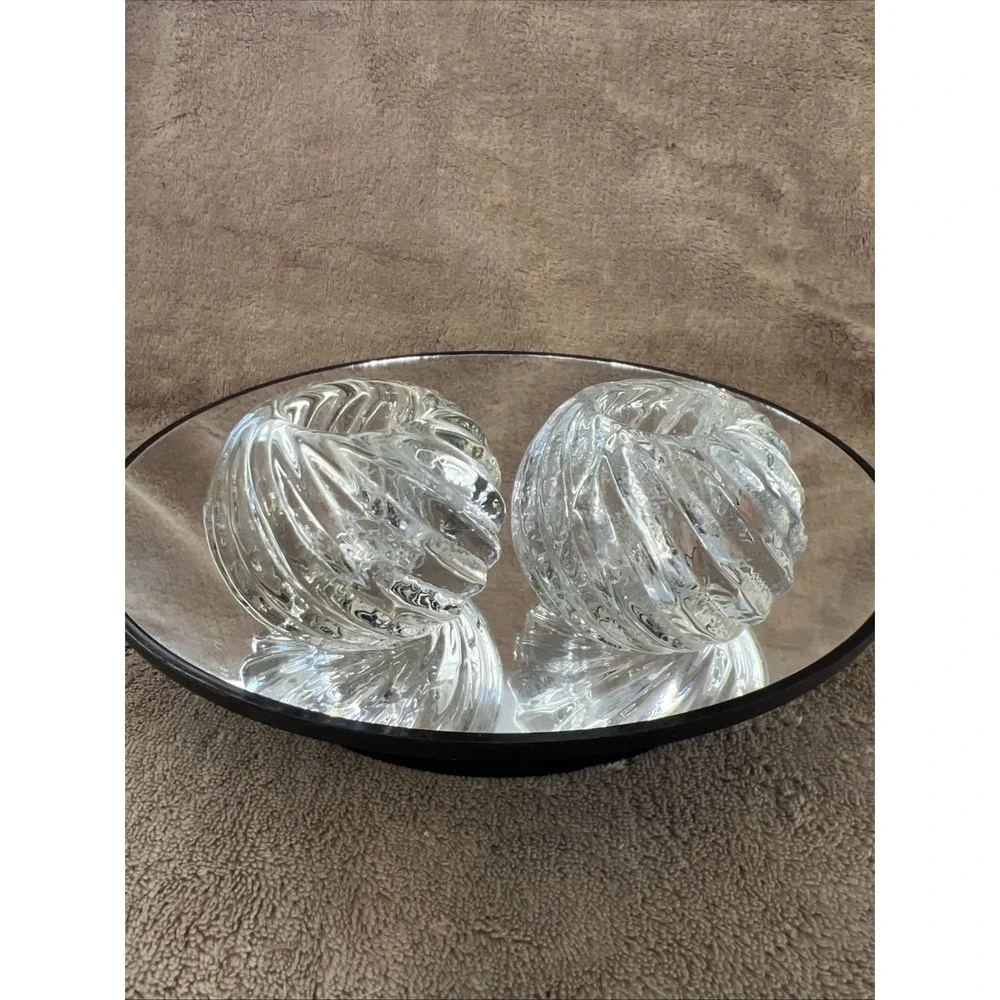 Set of 2 Pier 1 One Imports Hand Blown Clear‎ Swirl Glass Round Candle Holders